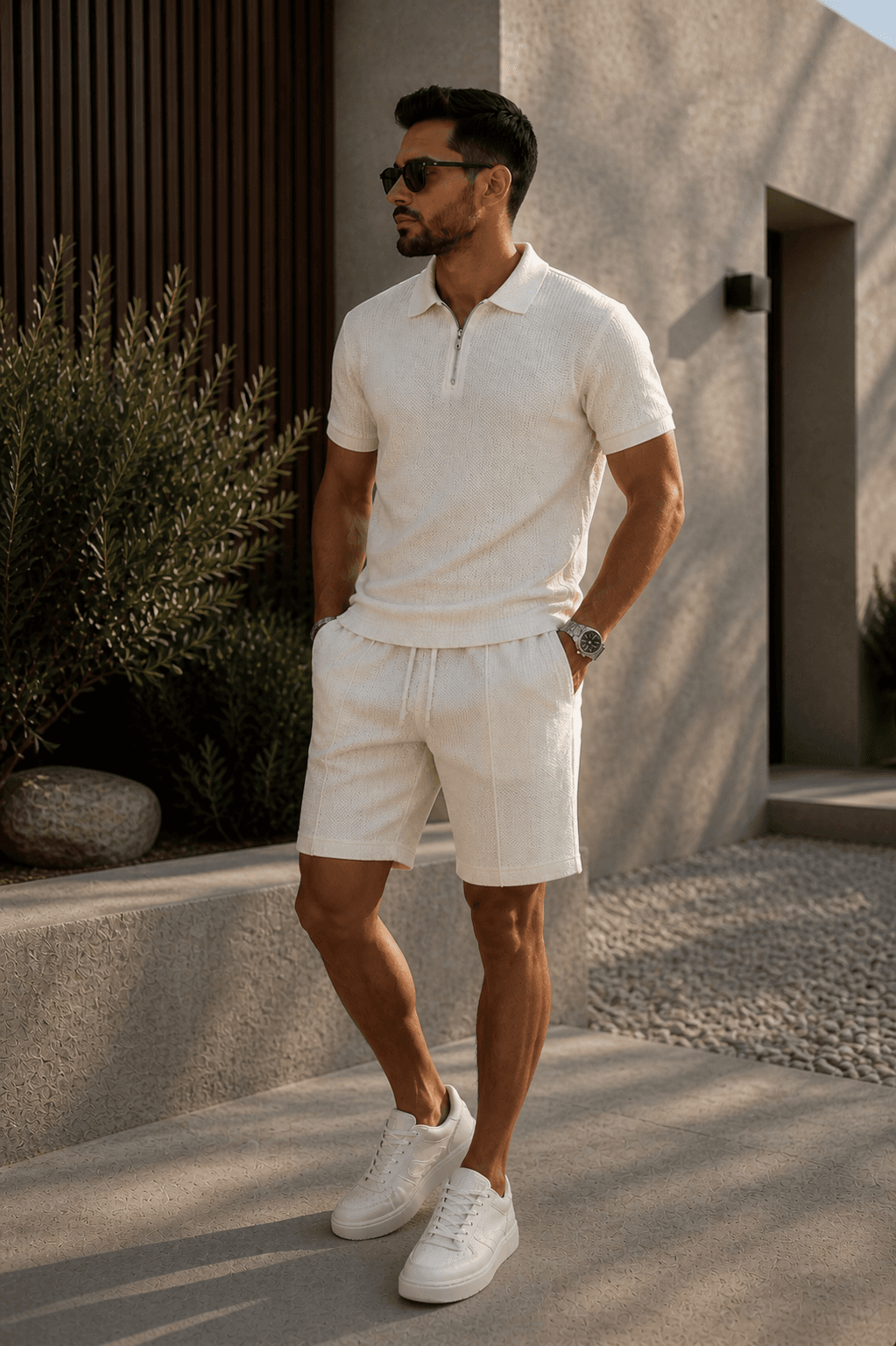 Чоловічий літній комплект Premium Polo — Молочний